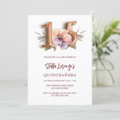 Rose Goldpfirsichblüte Quinceanera Einladung (Stehend Vorderseite)