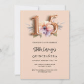 Rose Goldpfirsichblüte Quinceanera Einladung (Vorderseite)
