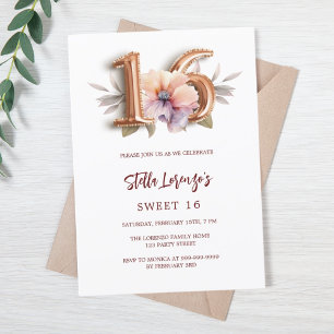 Rose Goldpfirsichblüte Süß 16 Einladung