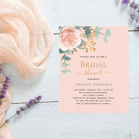 Rose Goldpfirsichgeld Bridal Dusche Einladung