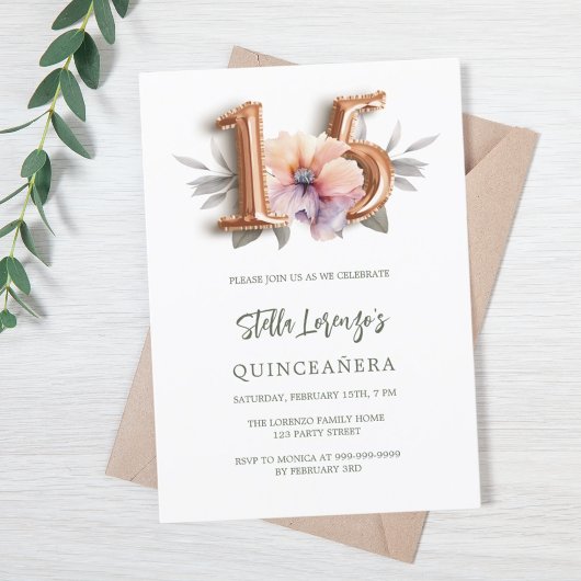 Rose Goldpfirsichgrün Quinceanera Einladung