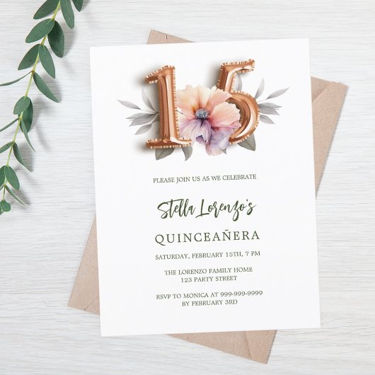 Rose Goldpfirsichgrün Quinceanera Einladungspostkarte