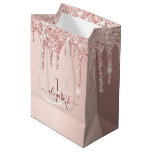 Rose Goldpinke Tropfen Monogramm Mittlere Geschenktüte