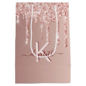 Rose Goldpinke Tropfen Monogramm Mittlere Geschenktüte (Rückseite)