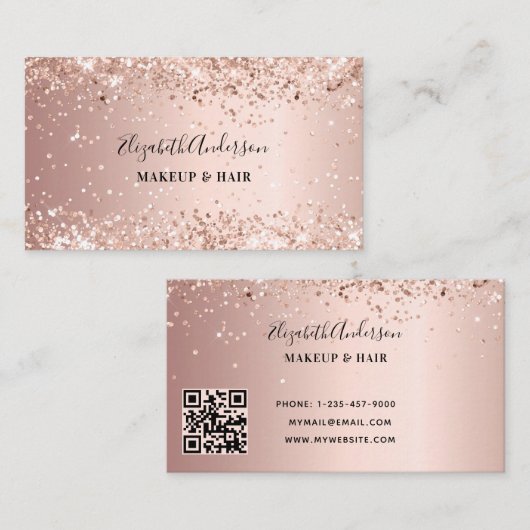 Rose Goldpinken Konfetti QR-Code Visitenkarte (Vorne/Hinten)