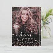 Rose Goldrahmen Konfetti Pink 5 Foto süß 16 Einladung (Stehend Vorderseite)