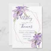 Rose Goldrahmen lila Blumenwasser-Farbhochzeit Einladung (Vorderseite)