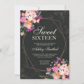 Rose Goldrahmen Rosa Blumenfarbe Sweet 16 Einladung (Vorderseite)