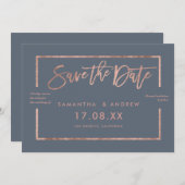 Rose Goldrahmen-Skript verstaubt Save the Date bla (Vorne/Hinten)