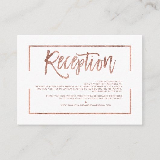Rose Goldrahmen-Skript, weißer Empfang Begleitkarte (Vorderseite)