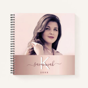 Rose Goldrot Foto Monogramm Notizblock