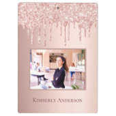 Rose Goldrot Foto Name Tropfen Klemmbrett (Rückseite)