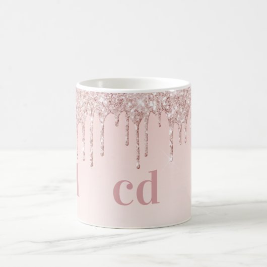 Rose Goldrot Glitzer Monogramm Kaffeetasse (Mittel)