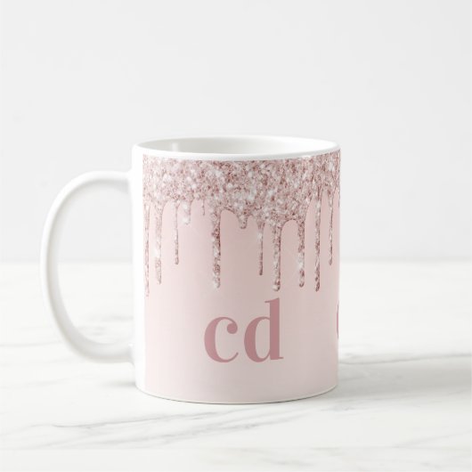 Rose Goldrot Glitzer Monogramm Kaffeetasse (Links)