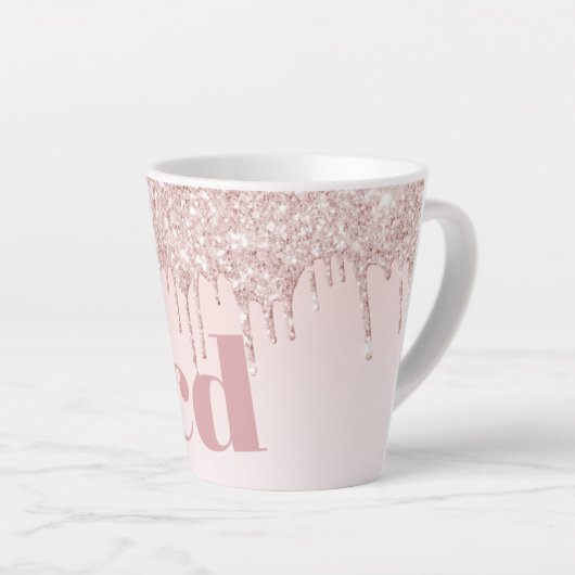 Rose Goldrot Glitzer Monogramm Milchtasse (Rechte Ecke)