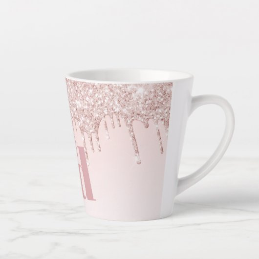 Rose Goldrot Glitzer Monogramm Milchtasse (Rechts)