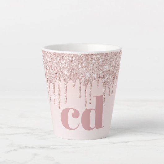 Rose Goldrot Glitzer Monogramm Milchtasse (Vorderseite)