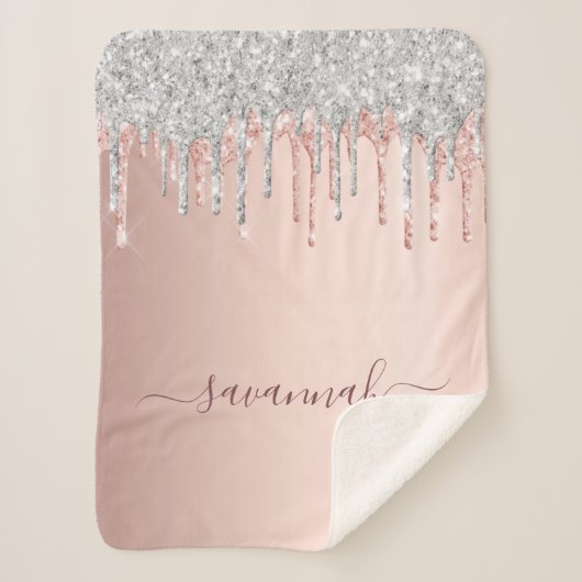 Rose Goldrot Glitzer Silbermonogramm Funkeln Sherpadecke (Vorderseite)