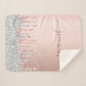Rose Goldrot Glitzer Silbermonogramm Funkeln Sherpadecke (Vorderseite (Horizontal))