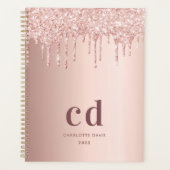 Rose Goldrot Glitzer Tropfen Glam Monogramm Planer (Vorderseite)