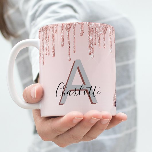 Rose Goldrot Glitzer Tropfen Monogramm Foto Kaffeetasse