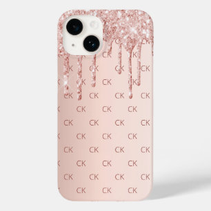 Rose Goldrot Glitzer Tropfen Monogramm Initialen Case-Mate iPhone 14 Hülle