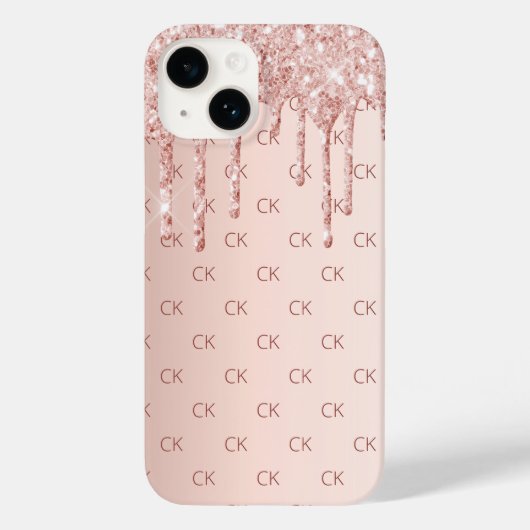 Rose Goldrot Glitzer Tropfen Monogramm Initialen Case-Mate iPhone Hülle (Rückseite)