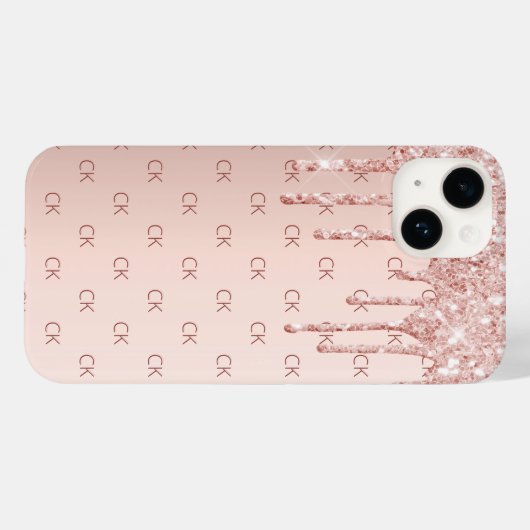Rose Goldrot Glitzer Tropfen Monogramm Initialen Case-Mate iPhone Hülle (Rückseite (Horizontal))