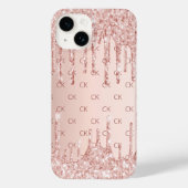 Rose Goldrot Glitzer Tropfen Monogramm Initialen Case-Mate iPhone Hülle (Rückseite)