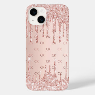 Rose Goldrot Glitzer Tropfen Monogramm Initialen Case-Mate iPhone 14 Hülle
