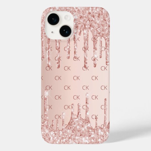 Rose Goldrot Glitzer Tropfen Monogramm Initialen Case-Mate iPhone Hülle (Rückseite)