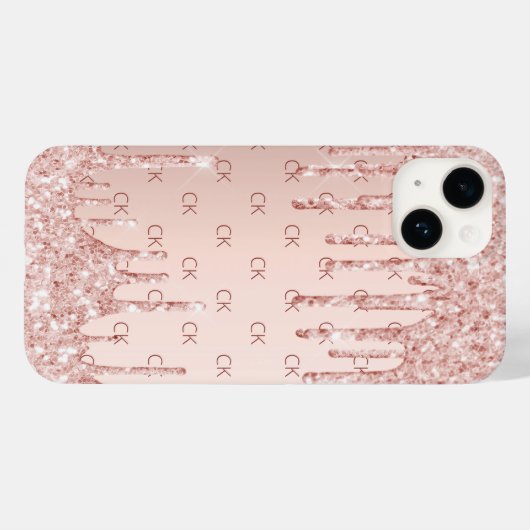 Rose Goldrot Glitzer Tropfen Monogramm Initialen Case-Mate iPhone Hülle (Rückseite (Horizontal))