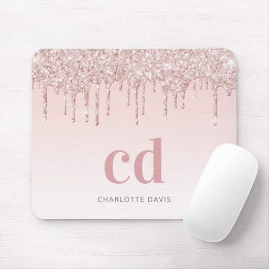 Rose Goldrot Glitzer Tropfen Monogramm Initialen Mousepad (Mit Mouse)