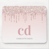 Rose Goldrot Glitzer Tropfen Monogramm Initialen Mousepad (Vorne)