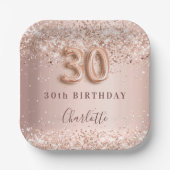 Rose Goldrot Rosa, 30. Geburtstag Pappteller (Vorderseite)