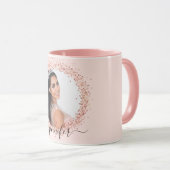 Rose Goldrot Rosa Foto Funkelname Skript Tasse (VorderseiteRechts)