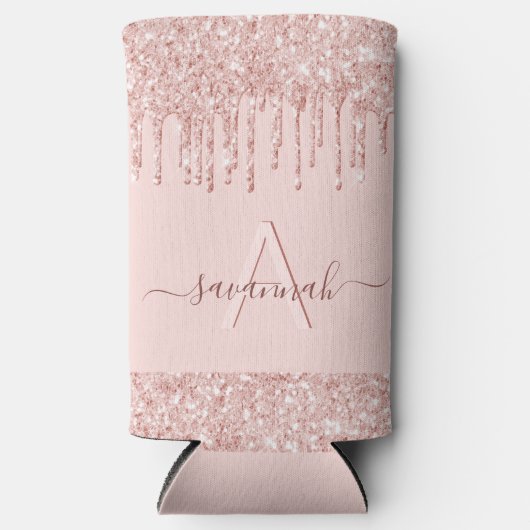 Rose Goldrot Rosa Glitzer Monogramm Name Selters Dosenkühler (Vorderseite)