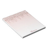 Rose Goldrot Rosa Glitzer Tropfen Name Notizblock (angewinkelt)