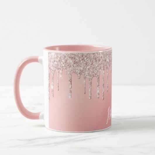 Rose Goldrot Rosa Glitzer Tropfen Name Tasse (Links)