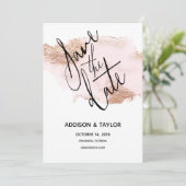 Rose Goldrot Rosa Save the Date Aquarellkarte (Stehend Vorderseite)