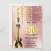 Rose Goldschaumwein Glitzer Schimmer Straffer Einladung (Vorderseite)