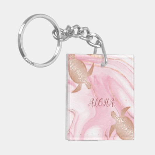 Rose Goldschildkröte Blush Marmor Aloha Schlüsselanhänger (Vorderseite links)