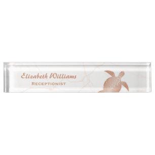Rose Goldschildkröte-Blush-Marmor Namensplakette