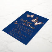 Rose Goldschmetterlinge auf dunkelblauer Hochzeit Folieneinladung (Gedreht)