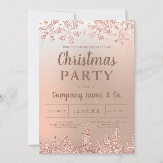 Rose Goldschneedecke - Metallkonzern Weihnachten Einladung (Vorderseite)