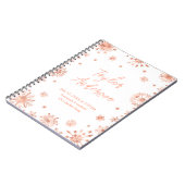 Rose-Goldschneeflocken auf den weißen Geburtsstadi Notizblock (Linke Seite)