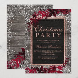 Rose Goldschrift Rotes Blattschnee Weihnachten Einladung