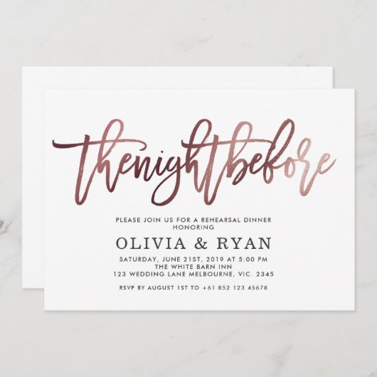 Rose goldschwarz am Abend vor Einladung (Vorne/Hinten)