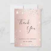 Rose Goldsilber-Glitzer Dankeskarte (Vorderseite)