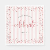 Rose Goldskript Glitzer Dot Serviette (Vorderseite)